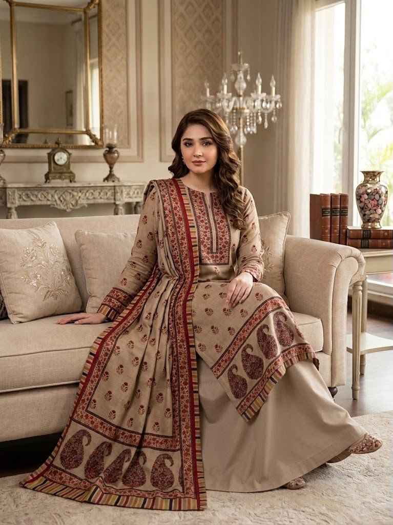 Khaddi Khaddar 3-Piece Winter Suit with Lining Shirt