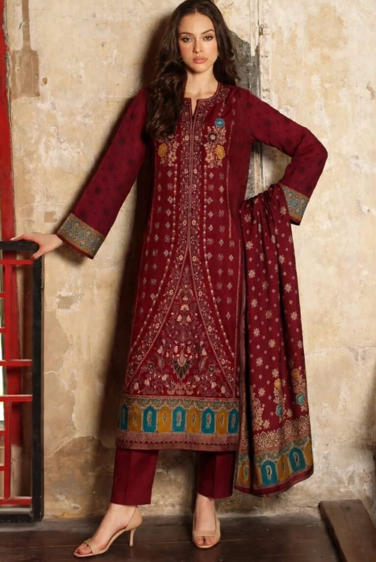Pashmina Wool Rasham Jacquard 3-Piece Winter Suit